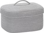 Gratify Grey Cotton Storage Basket With Lid, 15 X 11 X 6.5 Inch