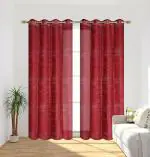 ROYAL TREND Sheer Transparent Net Floral Curtain 6 Feet, Maroon (Maroon, 6 Feet (Pack of 2-Pc))