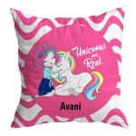 Ashvah Pink Satin Avani Name Unicorn Cushion Cover With Filler-Best Happy Birthday Gift For Daughter, Sister, 12 X 12 Inches