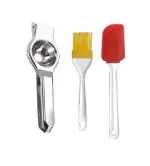 URBAN BUY Stainless Steel Lemon Squeezers With Silicon Basting Mini Spatula Set and Multicolour, (Pack of 2)