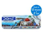 Doms Non-Toxic Poster Colour Set with Dual Paint Brush in Tin Box, Pack of 2