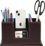 GORESE 4 Compartments Leather Desk Organizer Multi Compartment Pen Holder Office Stationer Organizer  (Brown)