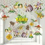 Festiko 12 Pieces Watercolor Dinosaur Party Decorations, Jurassic World Birthday Party Hanging Swirl Supplies For Boys Kids Birthday Party Prehistoric Party Jungle Party Supplies