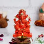 Webelkart Polyresin Ganesha Statue for Car Dashboard Ganesha Murti Ganpati Idol Figurine for Home Temple| Ganesh Ji for Car Dashboard -Ganesha Idol for Home Decor Entrance (4 inches,Orange)