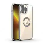 RUPELIK Ring Logo Cut Chrome iPhone 12 Pro Max Silver| Electroplating Camera Protective Magsafe Soft Shockproof Clear Crystal Ring Logo Cut Chrome Case Cover iPhone 12 Pro Max Silver