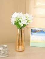 BS AMOR Handmade Artificial White Lily Flower Bunch - (10 x 10 cm) (pack of 2)