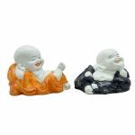 pujaNpujari Laughing Buddha Monk Idols Set of 2 Home Decor Showpiece Figurines for Wealth Good Luck