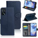 Tingtong Premium Leather Back Cover for Oppo A16 Wallet Case Flip Cover | Pockets & Built in Stand | Designer Finish | Magnet Closure | (Blue)