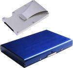 StealODeal Silver Blue Aluminium Alloy RFID Protected Case With 15 Card Holder (Set Of 2)