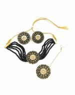 Bella Store Women Black Brass Handmade Kundan Choker with Mangtika and Earrings