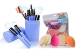 MISTY ALLE Makeup Brush Set - 12 Pcs Blue Makeup Brushes for Foundation, Eyeshadow, Eyebrow, Eyeliner, Blush Powder, Concealer, Contour with 6in1 Beauty Blender Puffs