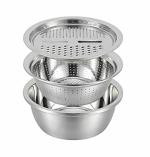 JASIFS Multifunctional Thicken Stainless Steel Basin 3 in 1 Grater, Drain Washing Bowl
