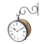 RoyalsCart Double Sided Station Clock || Vintage Railway Analog Wall Clock for Home, Office, Gym, Shop & Classroom || Material: Metal || Color: Black & Golden || Dial Size: 8 inch [KTWCM8]