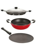 Nirlon 3 pcs of Red and Black Non-stick PFOA Free Cookware Set