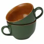 Bodhi House Ceramic Soup and Coffee Wide Large Mug with Handle - Set of 2, 350Ml Matte Finish | Bone Ash Free and Microwave Safe | for Maggi, Cappuccino, Latte, Green Tea - Green