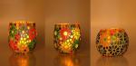 1st Time Candle & Tea Light Holder Decorated With Glass Chips, Colorful Lighting Effects, Pack Of 3