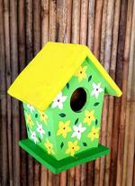 Wonderland Green And Yellow Wood Hanging Bird House - 30.48 x 22.86 cm