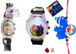 Kavim Kids RAKHI 23473 Plastic (PVC) Rakhi Set (One Kids Rakhi ,One Multicolor light n Spinner watch , Greeting card Roli chawl)