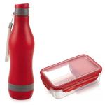 Linasha Plastic Durable Easy to Clean Red colour Tiffin Box with Small container 950 ml for Kids, Girls, Boys, Adult and Insulated Water bottle for Office/School/Work/Travel.