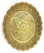 SHLINCO Handmade Brass Puja Thali with Flower Emossed Design,Brass Pooja Plate for Home & Office Decoration & Gifting Brass (1 Pieces, Gold) Brass (1 Pieces, Gold)