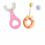 BBYARAJ Silicone Cute Toothbrush Round Ring Tongue Cleaner Age 1-5 with U Shape 360 degree brush for Age 1 to 3 months Infants-Toddlers BPA Free