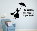 Lanstick Black Walldecor Girl Holding Umbrella With Happy Quotes Self Adhesive Wall Sticker75 cm