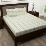 Story@Home Checked Pattern 186 TC Cotton Metro Gold Series Double Bedsheet with 2 Pillow Covers - Beige