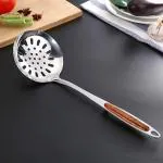 Leeonz Skimmer Slotted Spoon, Stainless Steel Slotted Spoon, Handle Mesh Food Strainer Stainless Steel Colander with Plastic Handle Heat Resistant Cooking Tool, 14Inch (1PCS, Skimmer)