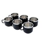 REVV UP Steel Unbreakable Double wall Tea Cup | Coffee Cup | Chai Cup | Black - Set of 6, 100ml Each