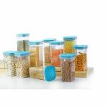 Bluewhale New 10 Pieces 1100 ML Unbreakable Air Tight Kit Kat kitchen Container Blue