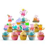 Zyozique 10 pcs Peppa Pig Cup cake Topper for Cartoon Theme Birthday Party Supplies Pig Cup Cake Topper for Boy & Girl,Cake Topper For Cake Decoration