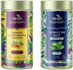 Vedic Garden Moroccan Mint Green Tea and Turmeric Ashwagandha And Mulethi Golden Milk Latte Green Tea 200 gm - Pack of 2