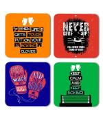 Whats Your Kick Keep Calm and Keep Boxing Printed Set of 4 Coasters With Beautiful Metal Stand