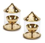 Anvi Decor Brass Akhand Diya With Borosilicate Glass Cover/ Oil Lamp/ Table Deepak Hight- 4.8 Inch Golden (Pack of 2)