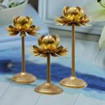 RITUALISTIC Lotus Golden Tealight Holder Stylishly Shaped Lotus Candle Holder Stand Metal Beautiful Design Home Decoration Festival Occasions Iron Tealight Holder Size 7,9,11 Inch (Set of 3) (Lotus Golden Tealight Holder)