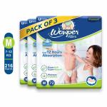 Wowper Fresh Baby Diaper Pants | Wetness Indicator | Upto 12 Hrs Absorption | 7-12 Kg - M (216 Pieces)
