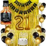 Zyozique 21st Birthday Decorations for Women Men, Happy Birthday Decorations for Boys Girls 21st Birthday Party - 21st Birthday Decorations Black and Gold for Her Him 21 Birthday Party Supplies