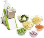 YouBee All in 1 Multi-Purpose Mandoline Slicer, Chopper, Dicer Ideal For Vegetable & Fruits Chopper Cutter With Stainless Steel Blade & Safety Holder/Pusher With 30+ Adjustment - Made in India (Green)