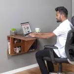 INVISIBLE BED Wall Mounted Folding Table with Shelf and Storage Study Table/Home Office/Work from Home Laptop Table (Canadian Walnut)