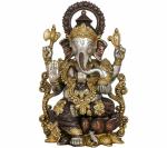 Idol Collections Multicolor Brass Kamalasana Lord Ganesha, Gold Metal Ashoka Stambh Wall Décor, 6 Inch