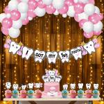 Zyozique I Got My First Tooth Decoration / First Tooth Decoration Items For Baby Girl - Banner, Balloons, Cupcake & Cake Topper, Rice Light (Pack Of 38)