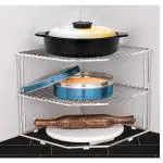 Plantex Stainless Steel Big Size Multipurpose 3-Tier Kitchen Corner Storage Rack for Kitchen