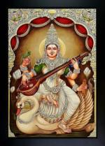 ZIG ZAG Saraswati Mata Square Rectangular Photo Frame Pooja Room & Wall Dacor,Wood-41-8x12 inch ....