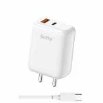 SOFTY 45W DUAL USB-A AND USB-C WALL SUPER FAST CHARGER WITH USB-C TO USB-C CHARGING CABLE | COMPACT DESIGN, CHARGING FOR LIGHTNING, ANDROID AND TABLET | TRAVEL FRIENDLY POWER ADAPTER SC-08