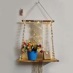 Vah White Macrame Wall Hanging Shelf With Rope - Wood Led Light