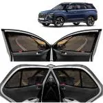 Kingsway Car Magnetic Sun Shades Curtains for Hyundai Alcazar, Model Year : 2021 Onwards, Zips in Front Window, Color : Black, Cotton Mesh, Complete Set of 6 Piece