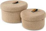 Gratify Beige Cotton Rope Paper Storage Basket, 11 X 6.5 Inch , 5 X 9.2 Inch (Pack Of 2)