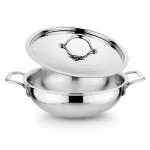Prabha Stainless Steel Heavy Gauge Hammered Finish Flat Bottom Kadhai, kadai With Lid, Capacity 6.0 L, Size 300 mm