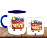 Whats Your Kick Lets Go Travel Printed Dark Blue Ceramic Coffee Mug with Desky 325 ML