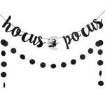 Festiko Hocus Pocus Banner Black Glittery And Black Glittery Circle Dots Garland, Halloween, Hocus Pocus Decor, Hocus Pocus Garland, Haunted House, Halloween